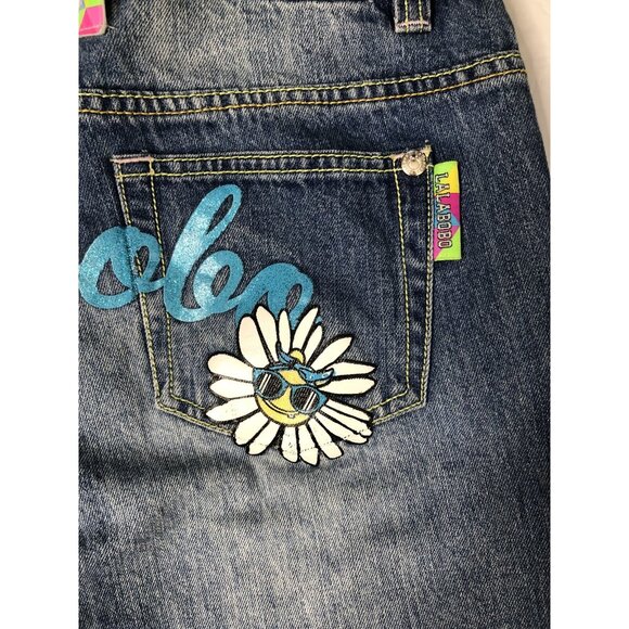 Lala Bobo Womens 27x29 Blue Denim Jeans Polka Dots Tapered Leg Loud Fun - Picture 5 of 8